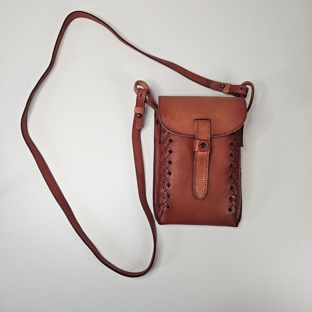 Montana West Genuine Leather Whipstitch Crossbody Micro Bag Red Leather Western